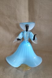 (#97) Murano Turquoise Glass Victorian Lady Ball Room Dancer Statue Figurine 10' (see Condition)