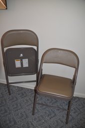 (#78) Pair Of Folding Chairs Tan Cushion Seat Padded Seat