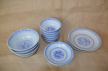 (#133) Blue And White Chinese Bowls Dish Ware (12 Pieces)
