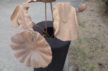 (#12) MCM Designer Large Wood Flower Leaf Art Sculpture With Floor Standing Holder