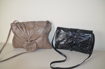 (#300) Vintage Handbags Lot Of 2 Black Eel Skin Korea ~ Beige No Brand Name - Hardly Used