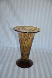 (#136) Amber Tortoise Shell Blown Glass Footed Vase Art Decor 11'Height