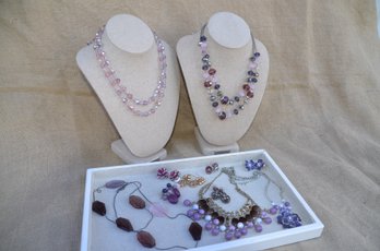 (#112) Plum Color Costume Jewelry Necklaces, Earrings
