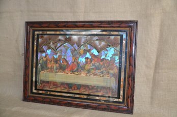 (#53C) The Last Supper Wood Frame Iridescent Like Picture 23x17