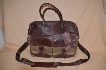 129) Ralph Lauren Travel Computer Bag Leather / Nylon With Shoulder Strap Multi Compartments