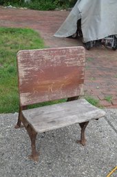 (#59) Vintage Wood And Iron Child School Desk Seat Folds Up