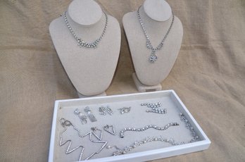 (#116) Rhinestone Costume Jewelry Lot Of Necklaces, Earrings, Bracelet