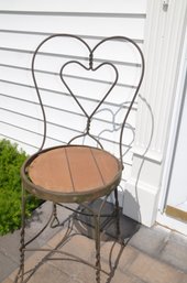 80) Vintage Bistro Parlor Chair Metal Wood Seat