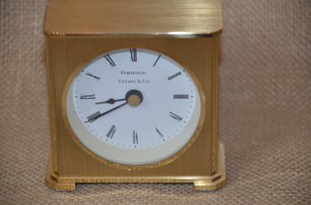 (#142) Tiffany Portfolio Desk Clock Brass Roman Numerals - Works