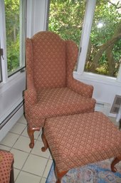 (#75) Ethan Allen Ladies Wing Chair With Foot Stool