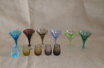 (#104) Multi Tinted Color Stem Cocktail Liquor Cordial Shot Glasses 4'H And 2'H
