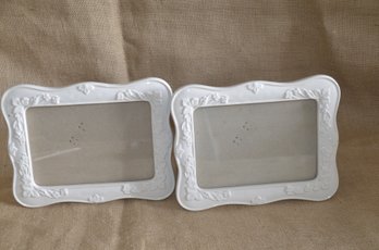 (#105) Ceramic Pair Of White Picture Frames Fits 5x7 Picture