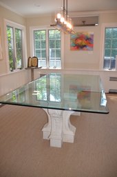 Glass Dining Table With With Gothic Resin Pedestal Bases 4ft X 7ft