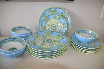 Le Cadeaux Plastic Ware Outdoor Dish 18 Pieces Set ~ 6 Dinner 11'~ 6 Cake 9' ~ 6 Bowls 6'
