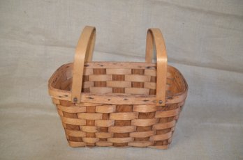 (#22) Vermont Basketville Wood Woven Market Basket With 2 Handles