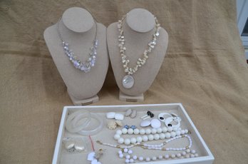 (#123) White / Pearl Costume Jewelry Lot Of Necklaces, Earrings, Bracelets