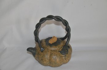 (#112) Teavana Pumpkin Tea Pot Vine Handle Clay
