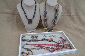 (#124) Brown / Black Colorful Costume Jewelry Lot Of Necklaces, Earrings