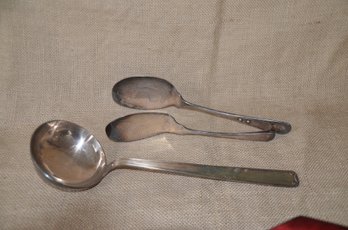 44) Silver Plate Serving Spoon And Cake Server