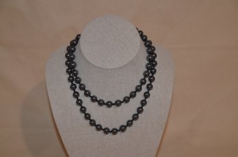 138) Black / Gray Pearl Stone Necklace No Clasp On String 16'