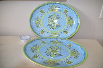 Le Cadeaux Plastic Ware Outdoor Set Of 2 Serving Trays 16x12 With Dip Bowl