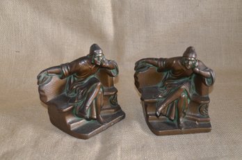 (#110) Antique Mantarani's Dante Sitting Bookends Statue Metal Cast Iron Bronze Home Office Library