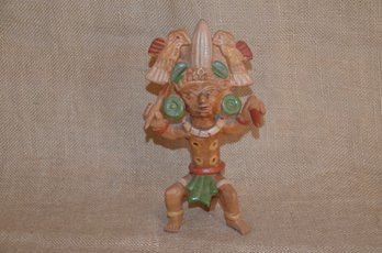 30) Vintage Folk Art Pottery Aztec Flute Whistle Warrior Earthenware Clay Mexico Figurine 9'