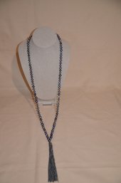139) Tassel Necklace Semi Precious Stone Pearl 23' Adjustable Tag From White House Black Market