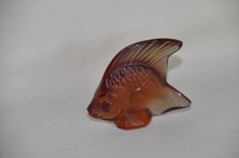 (#63) Lalique Small Angel Fish AMBER 2' Signed
