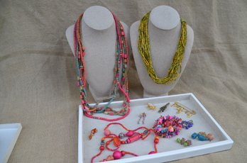 (#126) Fun Colorful Costume Jewelry Lot Of Necklaces, Bracelets, Earrings, Pins