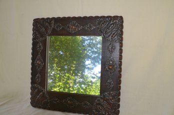 92) Wood Carved Framed Mirror 17x17