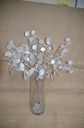 (#9) Dried Silver Dollar Sprig Leave Branches Lunaria Branches In Glass Vase