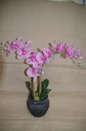 (#9) Artificial Pink Orchid Floral Arrangement In Black Planter 22'H
