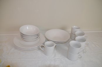 (#6) Casual White Dinner Ware By Oneida Pattern: Dotted Square China Set / See Description