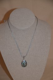 141) Sterling Silver 925 Italy Mosaic Shell Pendent On Chain 9.5' With Matching Earrings
