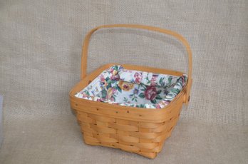 Longerberger Handle Basket With Plastic Liner And Fabric Liner