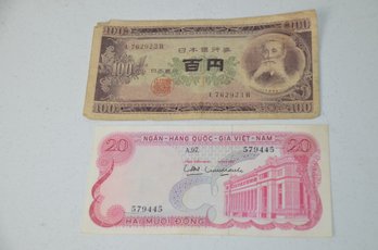 (#433) Vintage Hai Muoi Dong 20 Currency Bill ~ Nippon Ginko 100 Yen Currency Bill