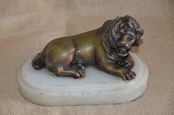 (#114) Brass African Lion On Marble Base Paper Weight 7'