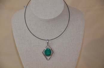 142) Sterling Mexico 925 Green Malachite Pendent Choker Chain 7.5' Approx.