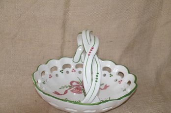 52) Porcelain Holiday Ceramic Handle Bread Basket