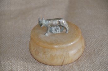 (#115) Vintage Ricordo Di Roma Romulus And Remus Stone TRINKET BOX Metal Dog Figurine
