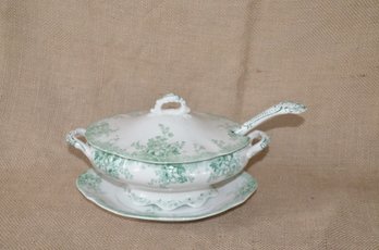 54) Antique Harvard Alfred Meakinl England Royal Semi Porcelain Gavy Dish With Ladle And Dish