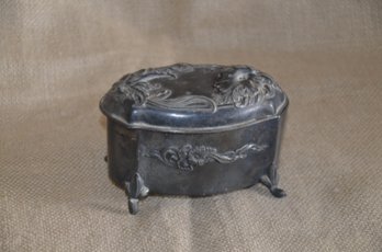 (#116) Antique Casket Jewelry Silver Plate Box Floral ( One Foot Broke Off) (inside Liner Ripped)
