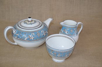 (#59) Wedgwood Florentine Teapot, Sugar Bowl And Creamer (each One Chipped)