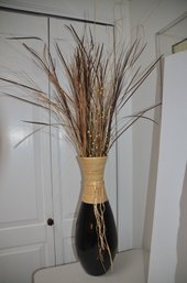 (#15) Black Resin Tall Vase With Decorative Artificial Grass Sticks