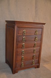 36) Wooden Jewelry Chest 6 Drawers Brass Hardware Handles