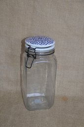 Glass Storage Jar Ceramic Blue & White Lid