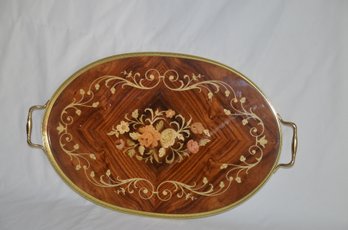 Marquetry Handle Serving Tray Gold Plate Brass Trim Italy
