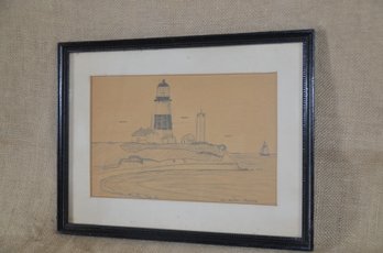5) Pencil Stetched By Sylvester Moore Of Montauk Point Lighthouse Framed Picture