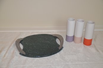 (#15)  Marble Serving Platter 3  Ceramic Stamped Chive .com  Bud Vases